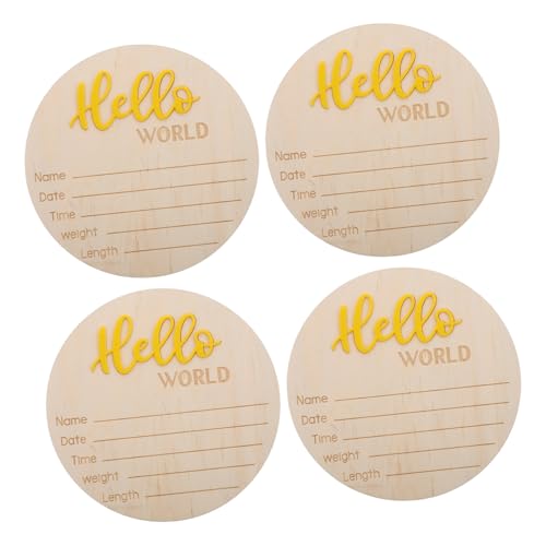 KOMBIUDA Nursery Decor Wooden Birth Sign Cards 4 Pack Newborn Welcome Sign Baby Details for Keepsake
