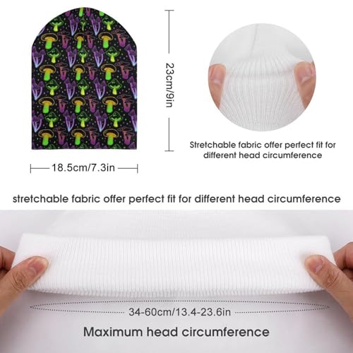 Psychedelic Magic Glowing Mushroom Kids Beanie Hat for for Girls Boys Children Cap Winter Knitted Chemo Cancer Headwear Accessories Gifts Decoration Black2