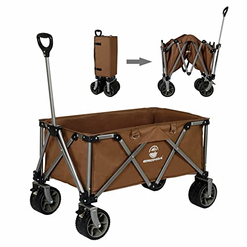 Cronda Boutique Foldable Camping Cart, Heavy Duty Collapsible Folding Wagon Utility Outdoor Camping Garden Cart, All Terrain Wheels With Brake (Brown) #TOP1