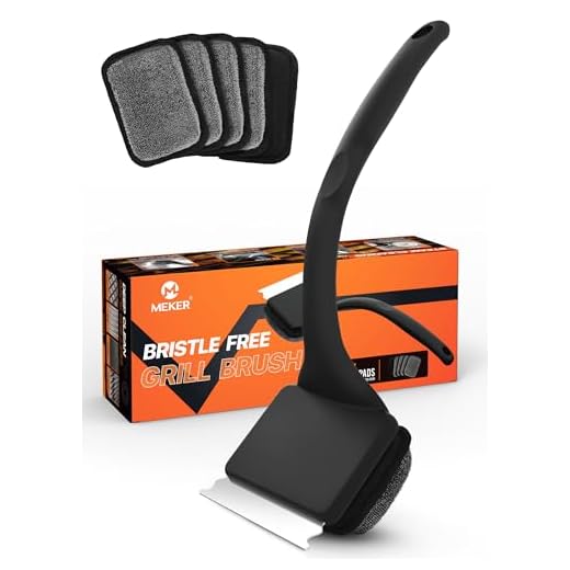MEKER Grill Brush Bristle Free, Grill Cleaner Brush with 5 BBQ Replacement Head for Cast Iron, Stainless Steel Grates, Safe Grill Scraper Outdoor BBQ Grill, Black