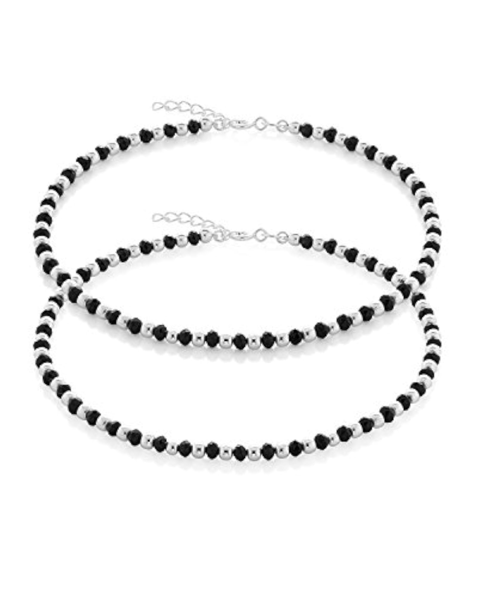 Women's Sterling Silver Black Beaded Adjustable Anklet, Elegant Design
