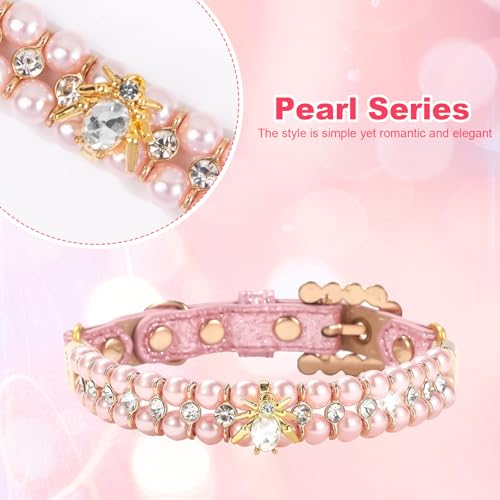 Image of HOWWFALY Dog Cat Pearl Collars with Spider Crystal Rhinestone PU Leather Collars Necklace Adjustable Collar Dog Chain Cat White Pearl Pet Collar for Small Medium Pets