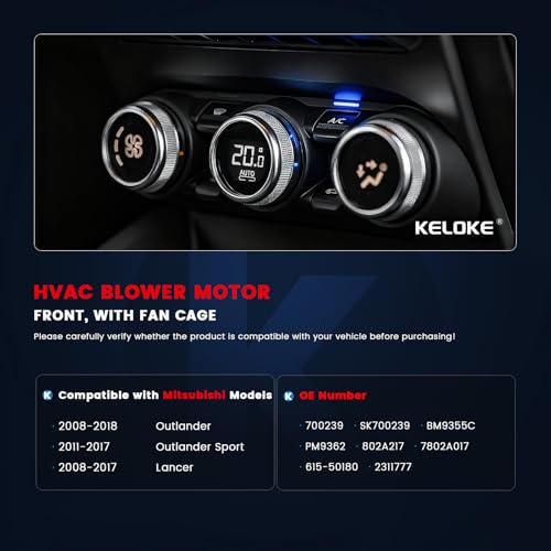 Image of KELOKE Front HVAC Heater Blower Motor Fan Compatible with Mitsubishi Outlander 2008-2018, Outlander Sport 2011-2017, Lancer 2008-2017, with Fan Cage, Replace# 700239 SK700239