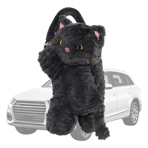 Dispensador de pañuelos para gatos, soporte de pañuelos de felpa para colgar, de pañuelos de coche con forma de y cubo de basura para coche, se a 100-150 pañuelos de tamaño