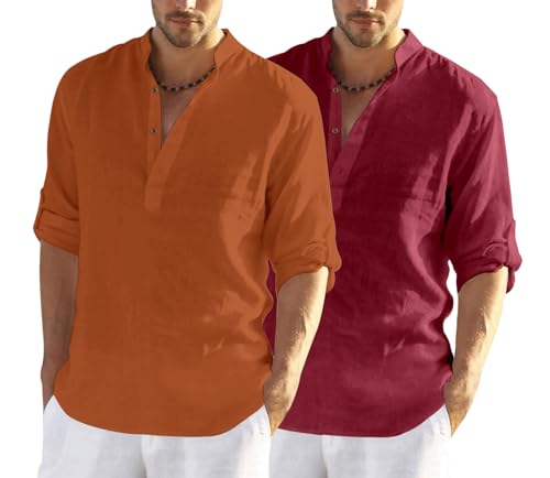 Image of Zombom Men's Combo Cotton Polyester Blend Solid Full Sleeve Straight Regular Fit Mandarin /Chinese Collor Kurta (Pack of 2)