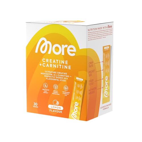MORE Creatin + Carnitin Sticks 30 x 5 g Zitrone mit 3 5 g Kreatin Monohydrat und 1 g L-Carnitin-L-Tartrat