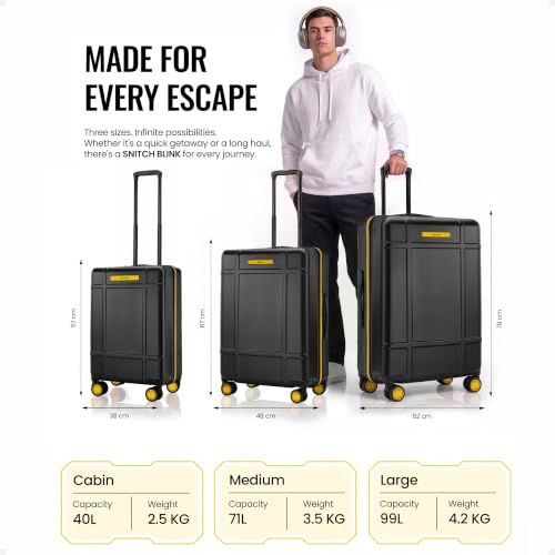 Image of SNITCH Blink Large Size Grey Polycarbonate Hard Travel Suitcase - Large Trolley Bags & Luggage with 8 Wheels, Premium Lock, Wet & Dry Pouch & Free Shoe Bag