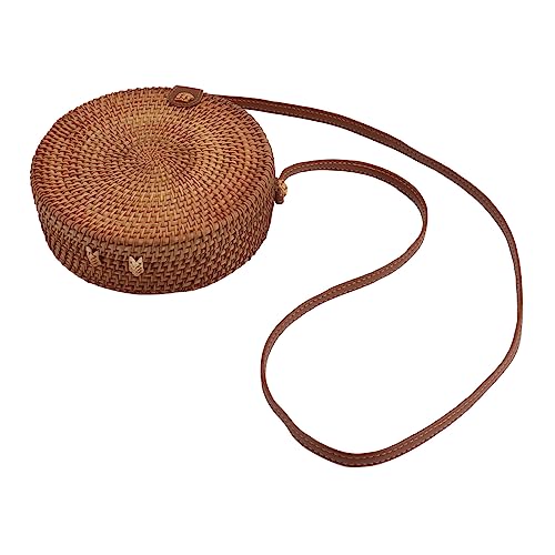 Zerodis Round Straw Purse, Rattan Bag with Adjustable Strap Summer Beach Crossbody Basket Vacation Purse for Women