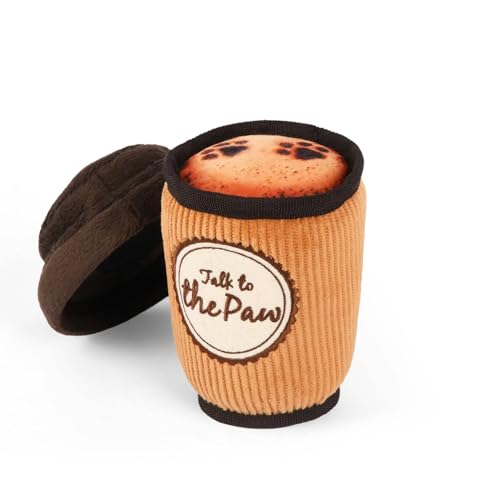 P.L.A.Y. Niedliches Plüsch-Hundespielzeug – Café, Lebensmittel, langlebig, Quietschspielzeug, ideal für Welpen und kleine, mittelgroße und große Hunderassen – maschinenwaschbar, recycelte Materialien