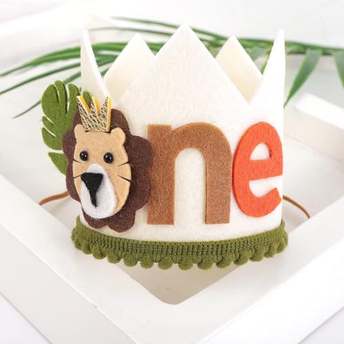 Image of Lion 1st Birthday Crown - Jungle Safari Wild One Birthday Cap Decoration for Boys, First Birthday Decoration for Baby Boy