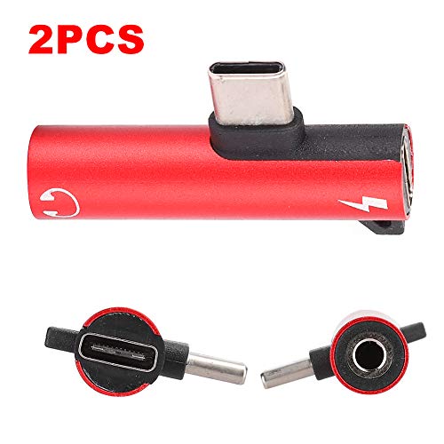 2Pcs USB C to 3.5MM Audio Adapter, 2 in 1 TypeC to 3.5mm Assist Audio Cable Charger Headset Distributor Adapter for Moto for Le for Xiaomi 6 for Nubio Z17