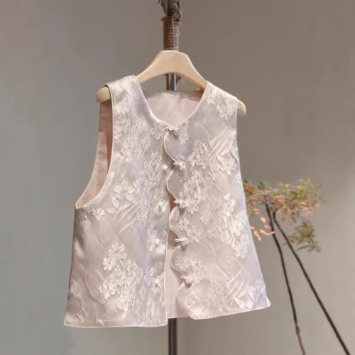 Chaleco de jacquard para mujer delgado estilo nacional reversible con cuello redondo cómodo 2