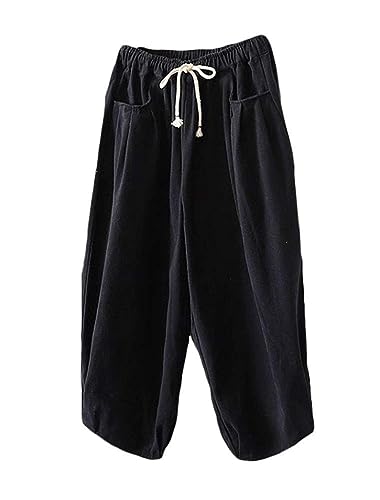 Minibee Women's Baggy Harem Pants Wide Leg Casual Pant Summer Cotton Drawstring Trousers with Pockets