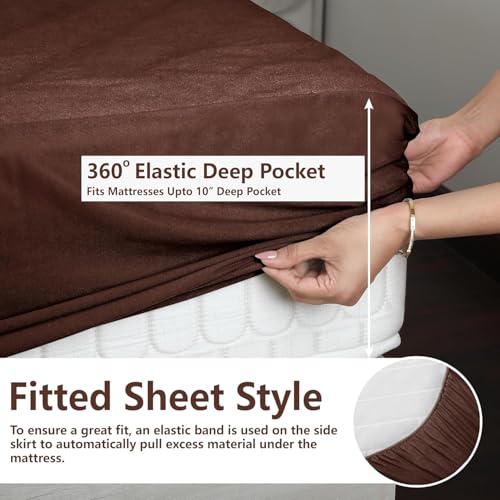 Image of 100% Waterproof Premium Cotton Feel Mattress Protector Double Bed Size, 72x72 Inches | Breathable and Hypoallergenic Ultra Soft Fitted Bed Protector Cover Fits Upto 10 Inches-(Brown)
