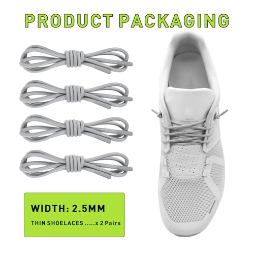 Image of 2 Pairs Elastic Shoe Laces for On Cloud 5, 6 Sneakers | 1 /10 inch(2.5mm) Thin Stretch Round Shoelaces Shoe Strings Replacement, Bungee Speed Tieless No Tie Laces for Adults and Kids