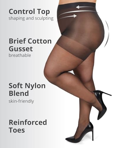 Image of MeMoi Plus Size Curvy Control Top Pantyhose for Women, Comfortable Silky Sheer Pantyhose, Lightweight Womens Stockings