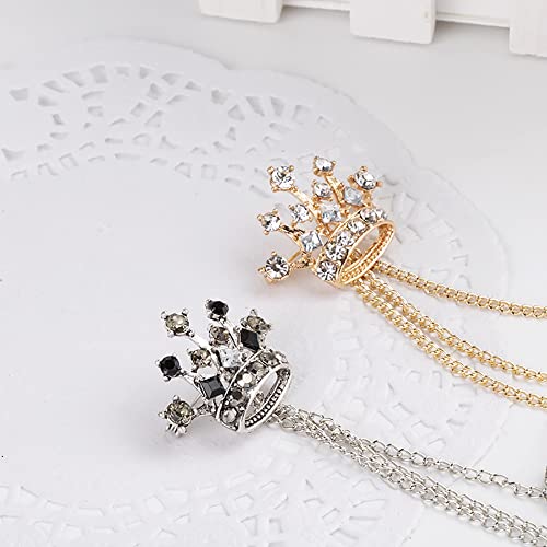 Image of Crystal Crown Cross Chain Brooch Pin,Long Chain Tassel Wing Suit Lapel Pin Rhinestone Crown Badge Pin Jewelry for Women Men Birthday Gifts