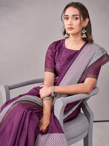 Image of Satrani Women's Silk Printed Saree with Unstitched Blouse Piece