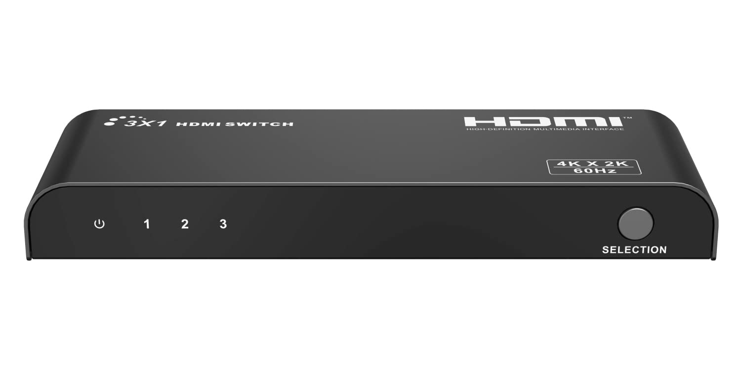 PremiumCord 4K HDMI przełącznik 3:1 z pilotem zdalnego sterowania i zasilaczem sieciowym, metalowa obudowa, przełącznik, rozdzielczość wideo 4Kx2K 2160p UHD 60Hz, Full HD 1080p, 3D, HDCP, kolor czarny