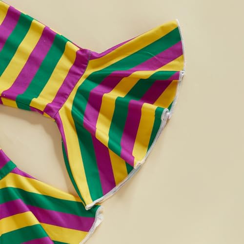 YOKJZJD Toddler Baby Girl Mardi Gras Outfit Little Miss Mardi Gras Short Sleeve T-Shirt Tops Bell Bottom Pants Clothes Set4