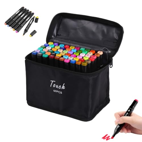 Estojo 60 Canetas Marcadoras Touch Permanente Canetinha Ponta Dupla (Fina + Grossa) Para Colorir Bobbie Goods, Lettering, Desenho, Arte Profissional e Escolar
