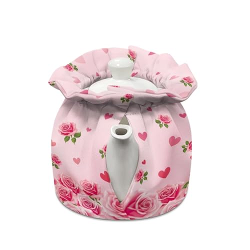 Image of Valentine Teapot Cozy for Teapot Heart Tea Pots Cozy for Keeping Warm Portable Easy to Clean Coffee Pot Cozy Polyester for Hotel Thicken Kettle Dust Cover for Kitchen