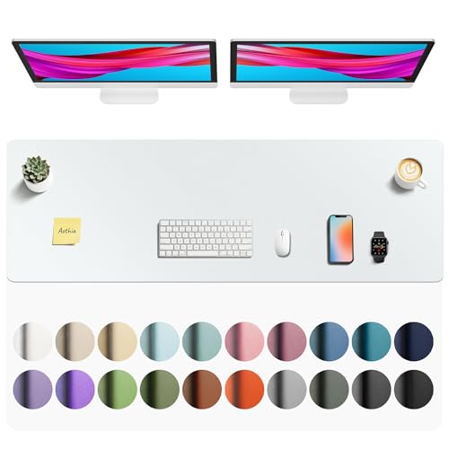 Image of Aothia Faux Leather Desk Mat - Non-Slip PU Leather Desk Blotter, Waterproof Writing Surface, Large Desk Pad for Office & Home (Barely Grey, 55 inch x 17 inch)