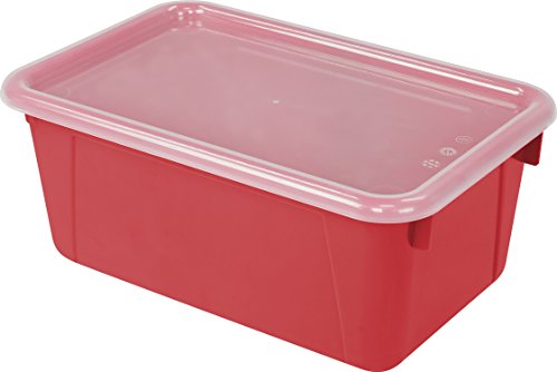 Storex Small Cubby Bins – Plastic Storage Containers for Classroom with Non-Snap Lid, 12.2 x 7.8 x 5.1 inches, Red, (62407U05C) (Pack of 5) by Storex - Image 2