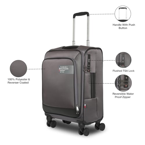 Image of Tommy Hilfiger Westfield Unisex Mid Soft Luggage - Black | 14-inch Laptop Compatible | Twill Polyester Shell | Flushed TSA Lock | 360 Self-Lubricating Double Wheels | 64L Capacity | 70cm