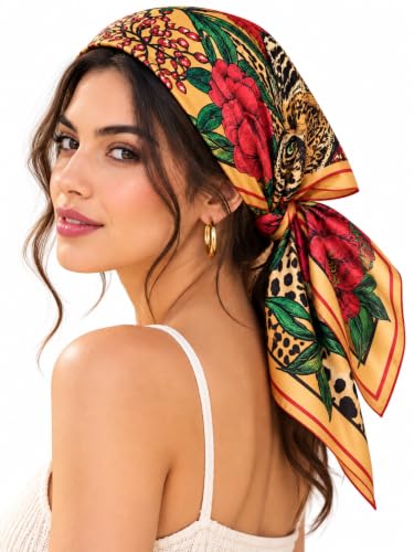Image of Ravaiyaa - Attitude is everything Women Printed Silk Bandana 21 x 21 Inch Square Headband & Hair Wrap, Soft & Versatile | Fashion Neck Wrap