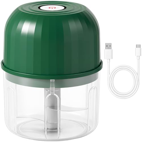 Picadora de ajo eléctrica, procesador de alimentos inalámbrico de carga USB, mini picadora de verduras portátil de 8.8 onzas con motor mejorado y paletas de corte de acero inoxidable para picar ajo