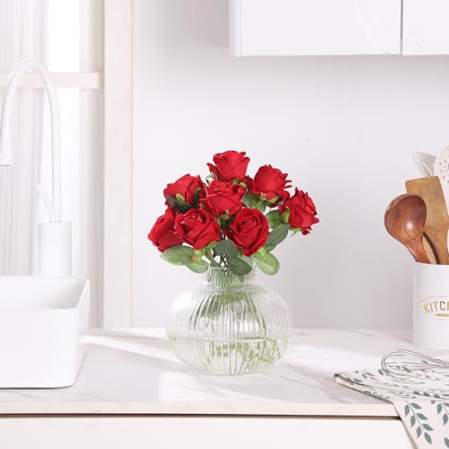 Round Glass Vase, Flower Vases for Bouquet, Ribbed Glass Vases for Flowers, Small Clear Vase for Living Room, Office, Coffee Table, Shelf, Wedding, 6 Inches - Image 6