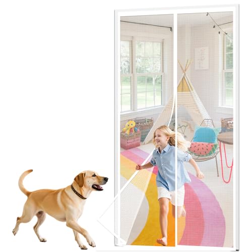 Mosquitera Puerta Magnetica 60x185cm/Blanco, Mosquitero Magnético para Puerta, Anti-Insectos, Cierre Automático – para Sala de Estar Dormitorio Balcón Puerta de Malla Cortina