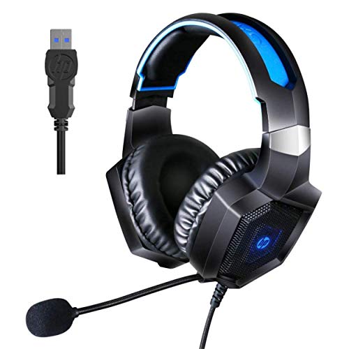 HP Stereo Gaming Headset PC Over Ear Headphones 7.1 Surround Sound with Mic for PC/Mac/Laptop Gamer Headset with Noise Cancelling Mic Comfortable Design and LED Lights