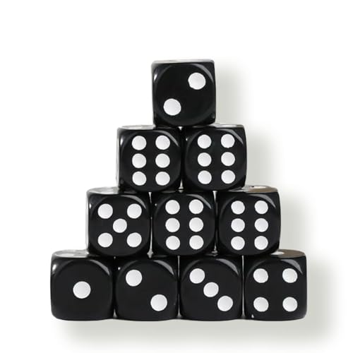 10X Dadi da Gioco 6 Facce Neri 16mm Acrilico – Set per Giochi da Tavolo, Accessori Eleganti, Roleplay