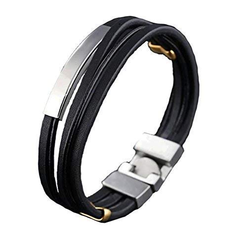 LOTMART Hombres Pulsera de Cuero Metal Acero Inoxidable Cierre