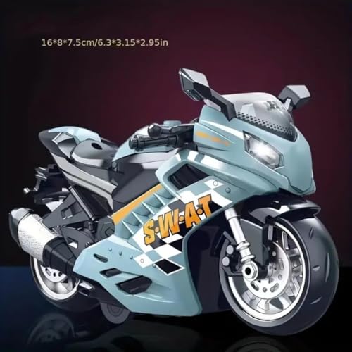 Image of FEXXA Police Motorcycle Toy - Pull Back Motorcycle Toys, Tiny Gift with Music Lighting, Latte Motorcycles Toy for Kids Boys Age 3-8 Year Old [Multicolor] (Sport Bike-Green)