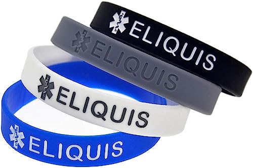 4 Pack ELIQUIS Medical Alert ID Silicone Bracelet Wristbands for Man Women