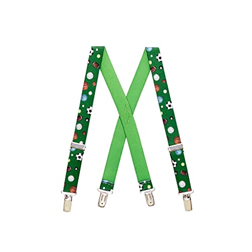 Sports Balls Novelty Suspenders - 1-Inch Wide Elastic Straps - X-Back - Clip - 3 Sizes