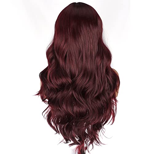 PORSMEER Long Dark Red Wigs for Women with Middle Part Natural Looking Loose Wave Wig Heat Resistant Synthetic Hair Burgundy Wig for Ladies Daily Wear or Party,26inch - Image 2