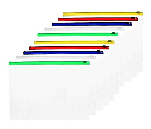 TIDY 4 U 12pcs Plastic Wallets A4 Zipped Folders for Paperwork Ziplock Bags Transparent Zip Lock Bags for A4 Paper Clear Plastic Bags for Your Important Documents.