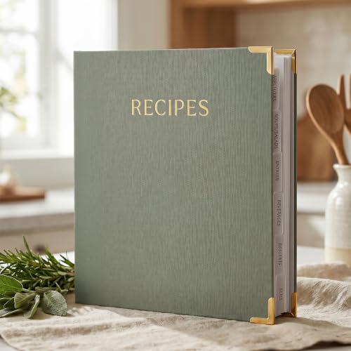 Aesthetic Recipe Binder with Polyester Waterproof Cloth Cover - The Perfect Recipe Book with Plastic Sleeves to Write in Your Own Recipes - Quality Blank Cookbook Binder Cards incl.