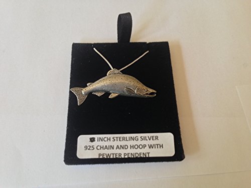 Grand saumon pendentif argent 925 fait main chaîne 40cm pour passionné