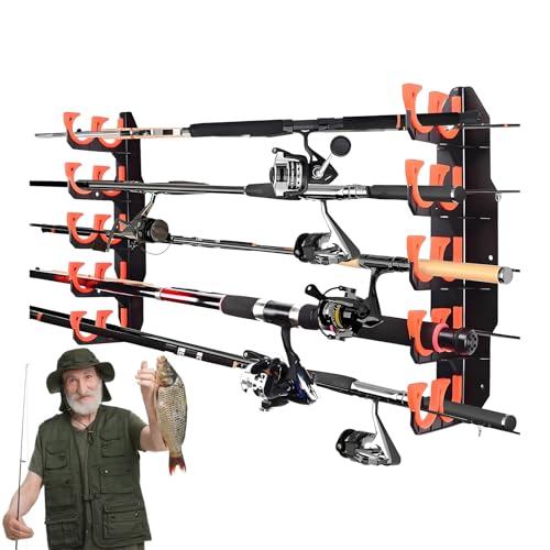 Manolyee Soporte Pared Cañas Pescar - Organizador De Varas De Pescar,Colgador Horizontal Ahorrador de Espacio Liberación Rápida Sótano Playa Mar Abierto