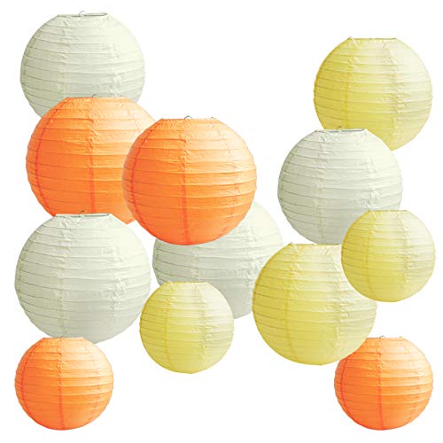Time to Sparkle 12PCS Yellow Orange Ivory Paper Lanterns, 8" 10" 12" Hanging Paper Lanterns for Weddings, Birthdays, Anniversaries, Baby Showers — image 1