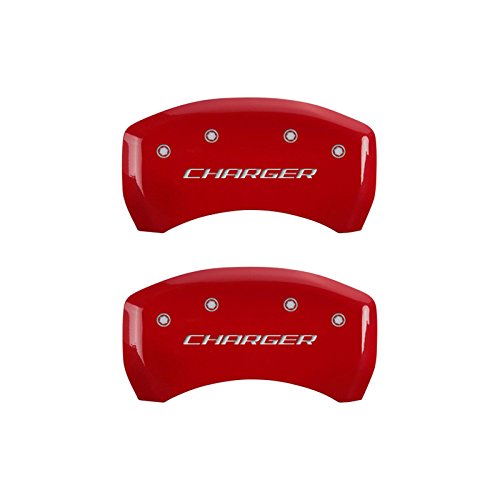 Image of MGP Caliper Covers - Brake Caliper Covers for 2011-2023 Dodge Challenger & 2011-2023 Dodge Charger (Requires Dual Piston Front Caliper) Front and Rear Set (Red, Charger)
