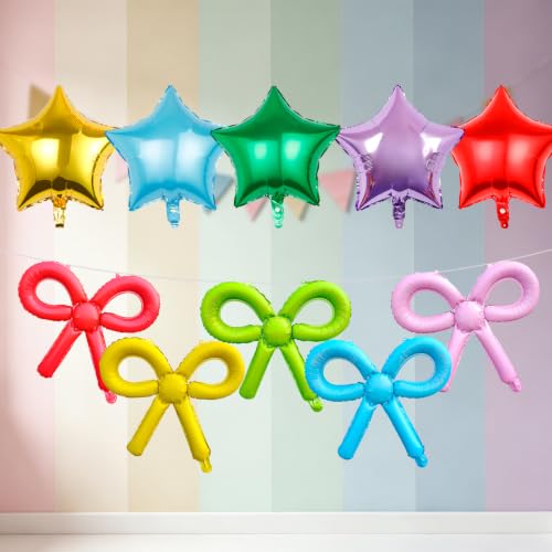 Image of FBQ 10 Pcs Colorful Foil Balloons Bow Pentagram Balloons Graduation Wedding Engagement Birthday Retirement Party Decorations Supplies