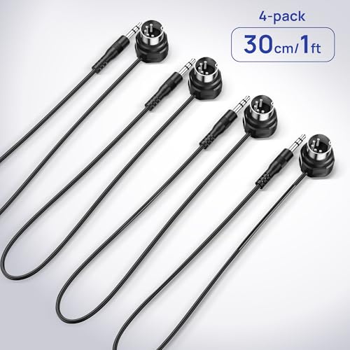 Image of CME TRS MIDI Cable 4-Pack - Straight TRS Type A (3.5mm - 1 /8 inch) to Angled 5-pin DIN, 1FT / 30CM - Perfect for Compact Spaces and patching