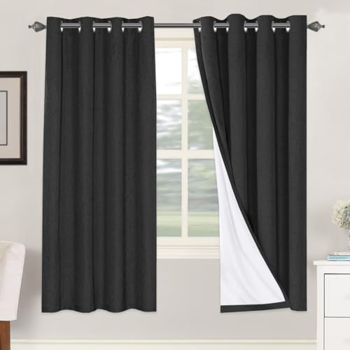 Image of H.VERSAILTEX 100% Blackout Curtains for Bedroom Thermal Insulated Linen Textured Curtains Heat and Full Light Blocking Drapes Living Room Curtains 2 Panel Sets, Black, 52x72 Inch