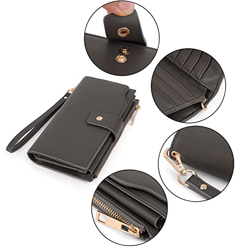 Image of UTO Wallet Women Vegan Leather Wristlet Snap Long Purse Credit Card Holder Elegant Clutch